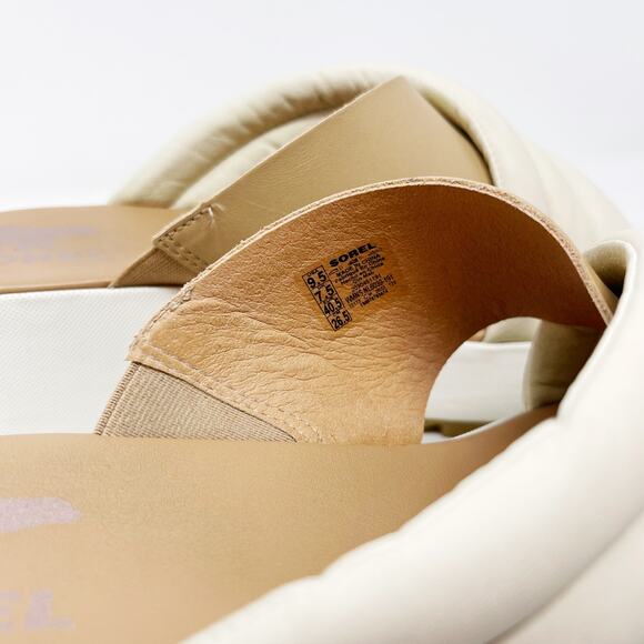 Sorel Womens 9.5 Chalk Honest Beige Cameron Flatform Puff Mule Sandal Leather - Picture 3 of 15